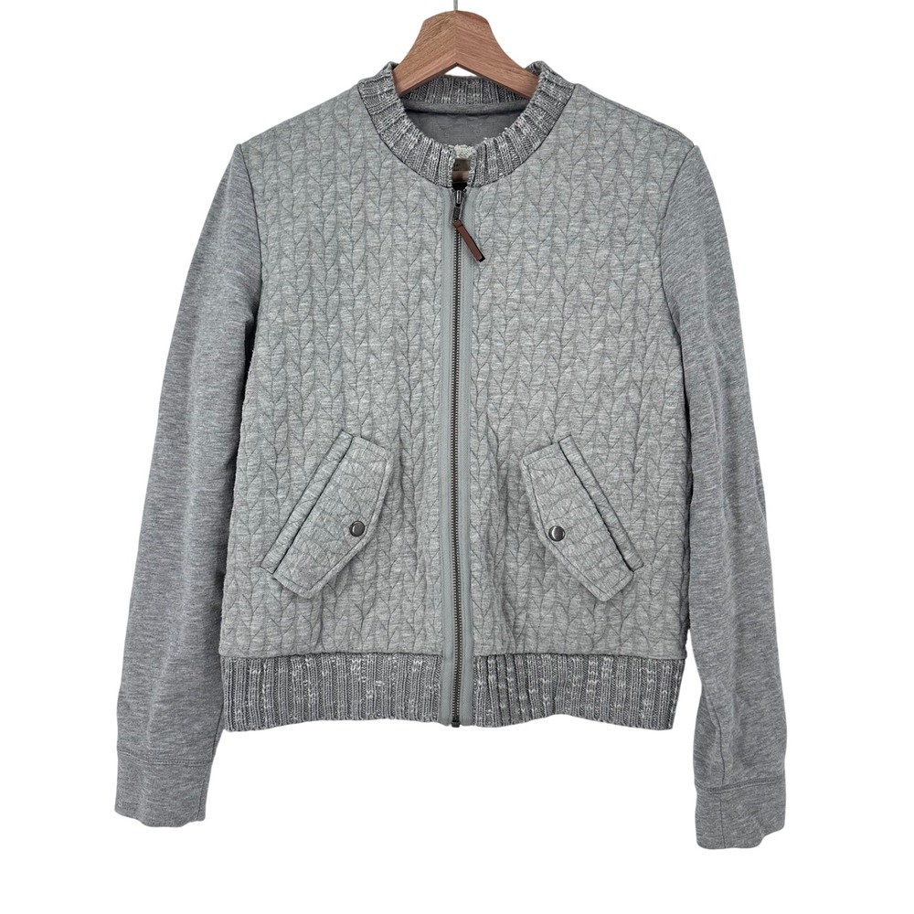 Saturday Sunday‎ Quilted Bomber Jacket Knit Trim Pockets Gray Size M